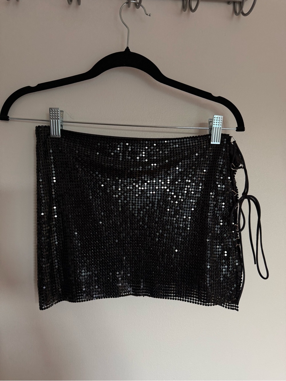 I.AM.GIA Black Chainmail Mini Skirt with Side Tie